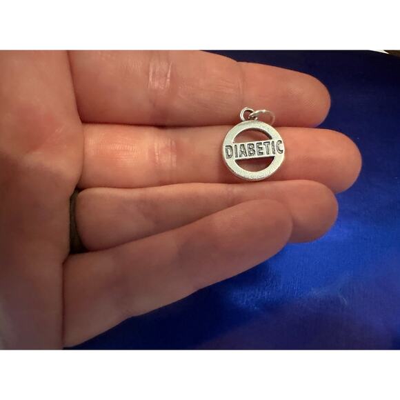 Sterling Silver Oxidized Diabetic Charm, Sterling Silver Medical Diabetic Charm - Picture 3 of 5